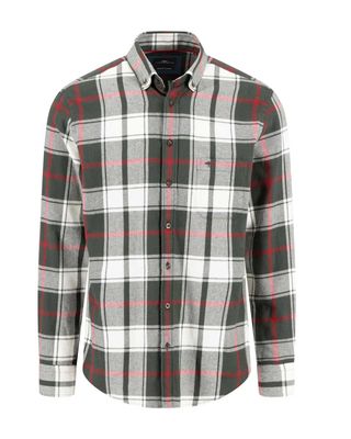 Fynch Hatton overhemd 15106220-737 in Dark Ivy, voorkant, premium flannel check, button-down, lange mouw