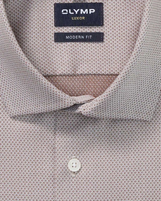 OLYMP Luxor overhemd 135674-27 in middenbruin nougat, detail global kent kraag