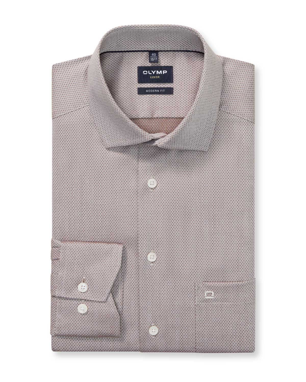 OLYMP Luxor overhemd 135674-27 in middenbruin nougat, modern fit voorkant