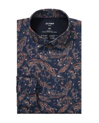 OLYMP Luxor overhemd 1322-84-18 in marineblauw paisley motief, modern fit voorkant