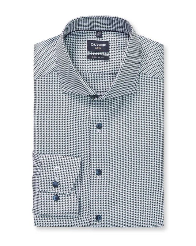 OLYMP Luxor overhemd 1292-84-45 pied-de-poule wit groen blauw, voorkant modern fit