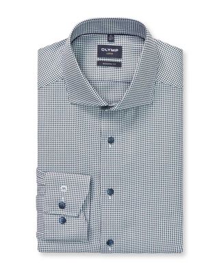 OLYMP Luxor overhemd 1292-84-45 pied-de-poule wit groen blauw, voorkant modern fit