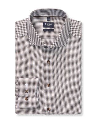 OLYMP Luxor overhemd 1292-84-28 pied-de-poule wit bruin, voorkant modern fit