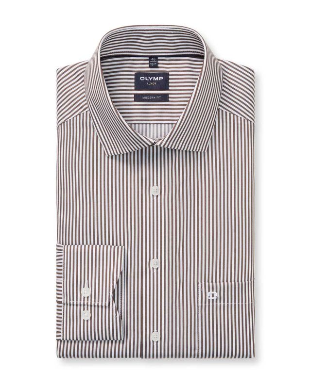OLYMP Luxor overhemd 1358-74-28 in bruin wit streep, modern fit voorkant