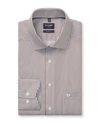 OLYMP Luxor overhemd 1358-74-28 in bruin wit streep, modern fit voorkant