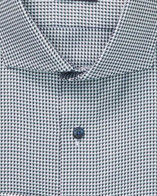 OLYMP Luxor overhemd 1292-84-45 pied-de-poule wit groen blauw, detail kraag Royal Kent