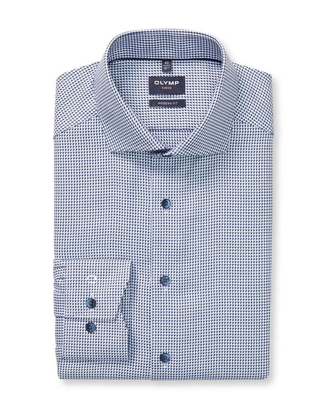 OLYMP Luxor overhemd 1292-84-18 pied-de-poule wit blauw, voorkant modern fit