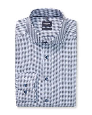 OLYMP Luxor overhemd 1292-84-18 pied-de-poule wit blauw, voorkant modern fit