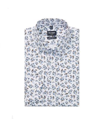 OLYMP Luxor overhemd 1302-84-00 in wit met bloemenpatroon, voorkant modern fit