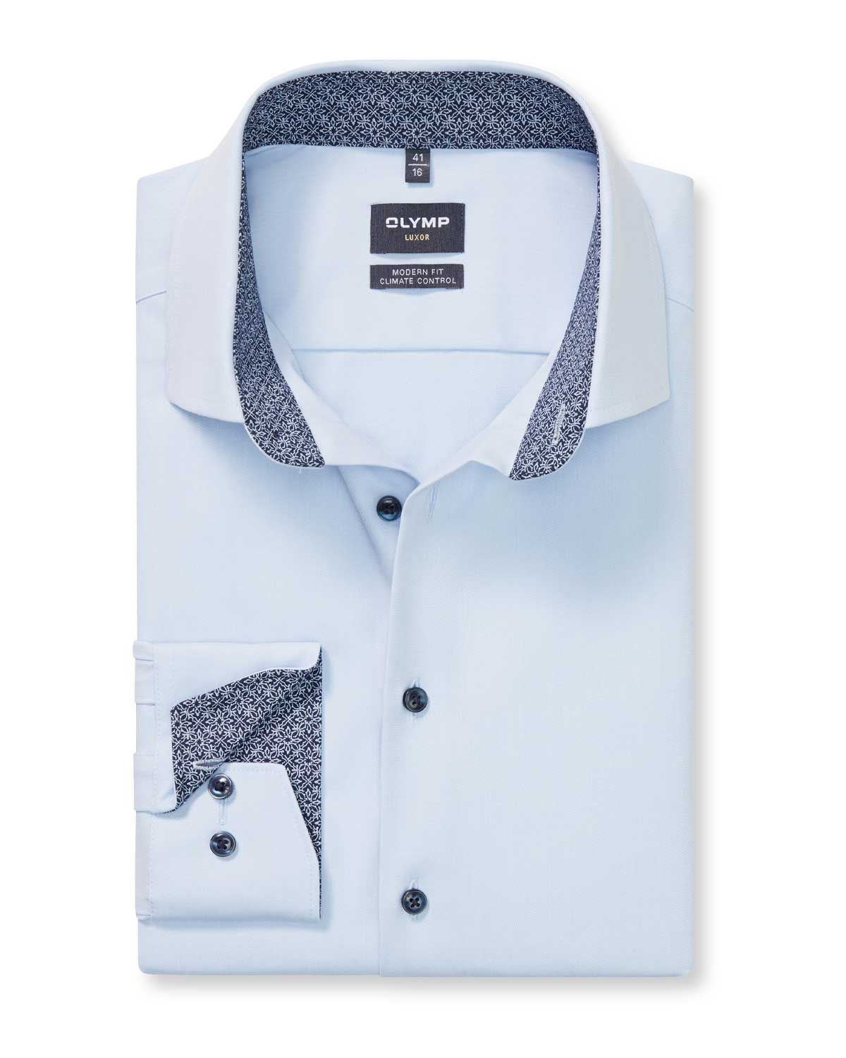 OLYMP Luxor overhemd 1342-84-00 in lichtblauw uni, voorkant modern fit lange mouw