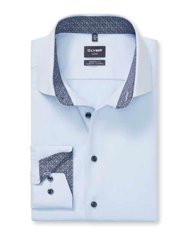 OLYMP Luxor overhemd 1342-84-00 in lichtblauw uni, voorkant modern fit lange mouw