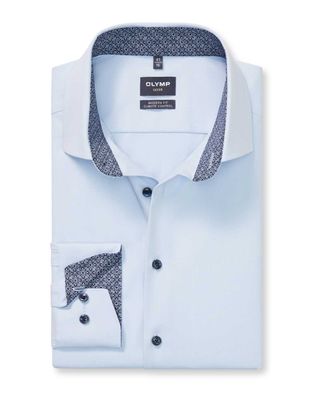 OLYMP Luxor overhemd 1342-84-00 in lichtblauw uni, voorkant modern fit lange mouw