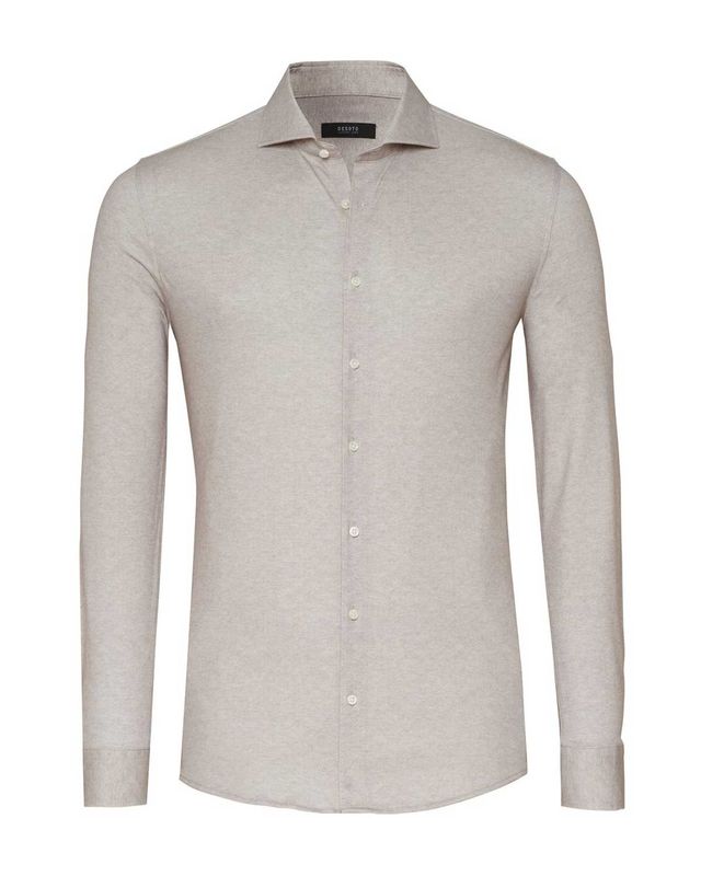 Desoto Luxury overhemd 87508-30-820 in beige, voorkant slim fit jersey katoen