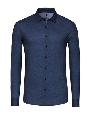 Desoto overhemd 87528-30-581 in blauw jersey, voorkant slim fit lange mouw