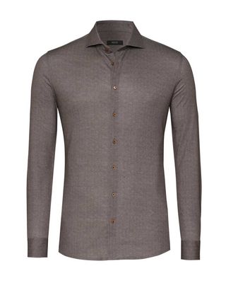 Desoto Luxury overhemd 87508-30-870 in donkerbruin, voorkant slim fit jersey katoen