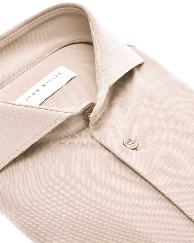 John Miller overhemd 5142460-620 in licht beige, detail kraag