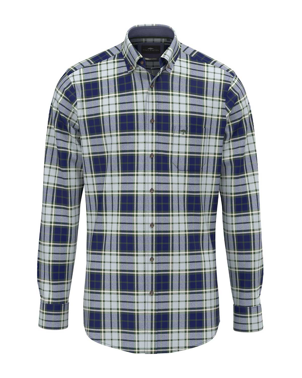 Fynch Hatton overhemd 15098920-736 ruit blauw groen beige, voorkant