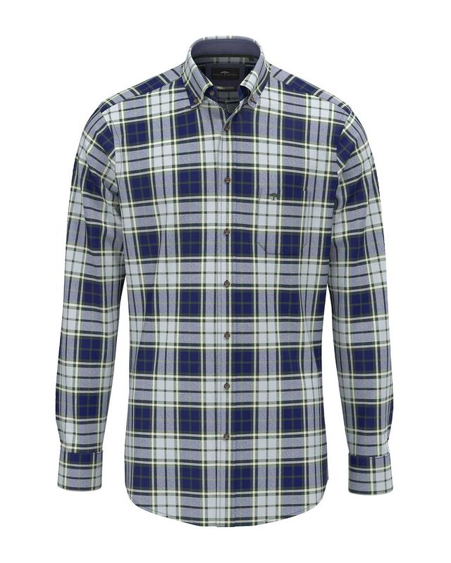 Fynch Hatton overhemd 15098920-736 ruit blauw groen beige, voorkant