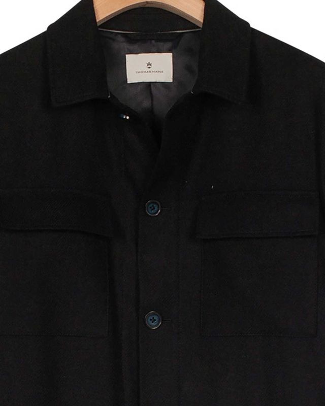 Thomas Maine overshirt 527762-60 donkerblauw wolmix, detail borstzak