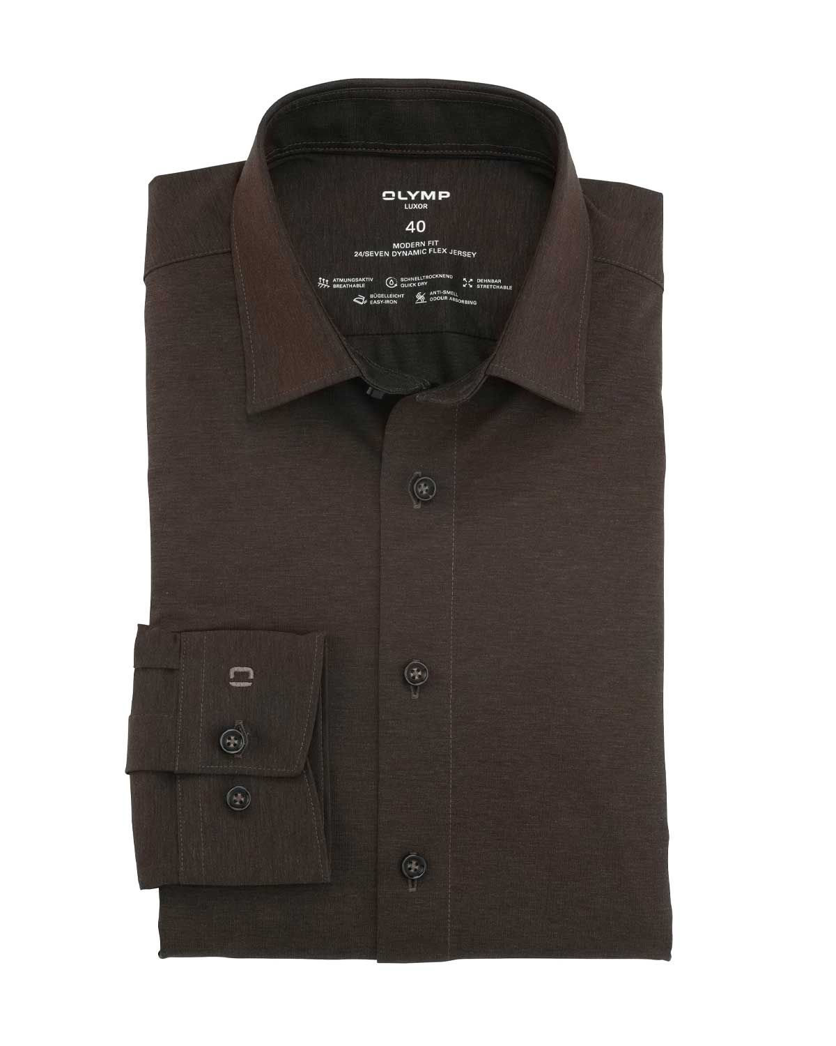 OLYMP Luxor 24/Seven overhemd modern fit 1202/64/27 in nougat, voorkant