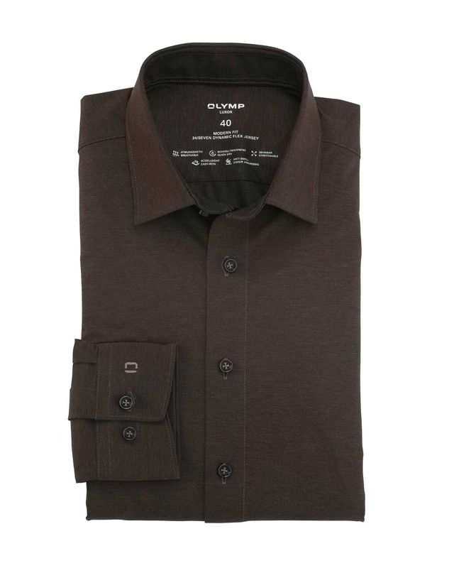 OLYMP Luxor 24/Seven overhemd modern fit 1202/64/27 in nougat, voorkant