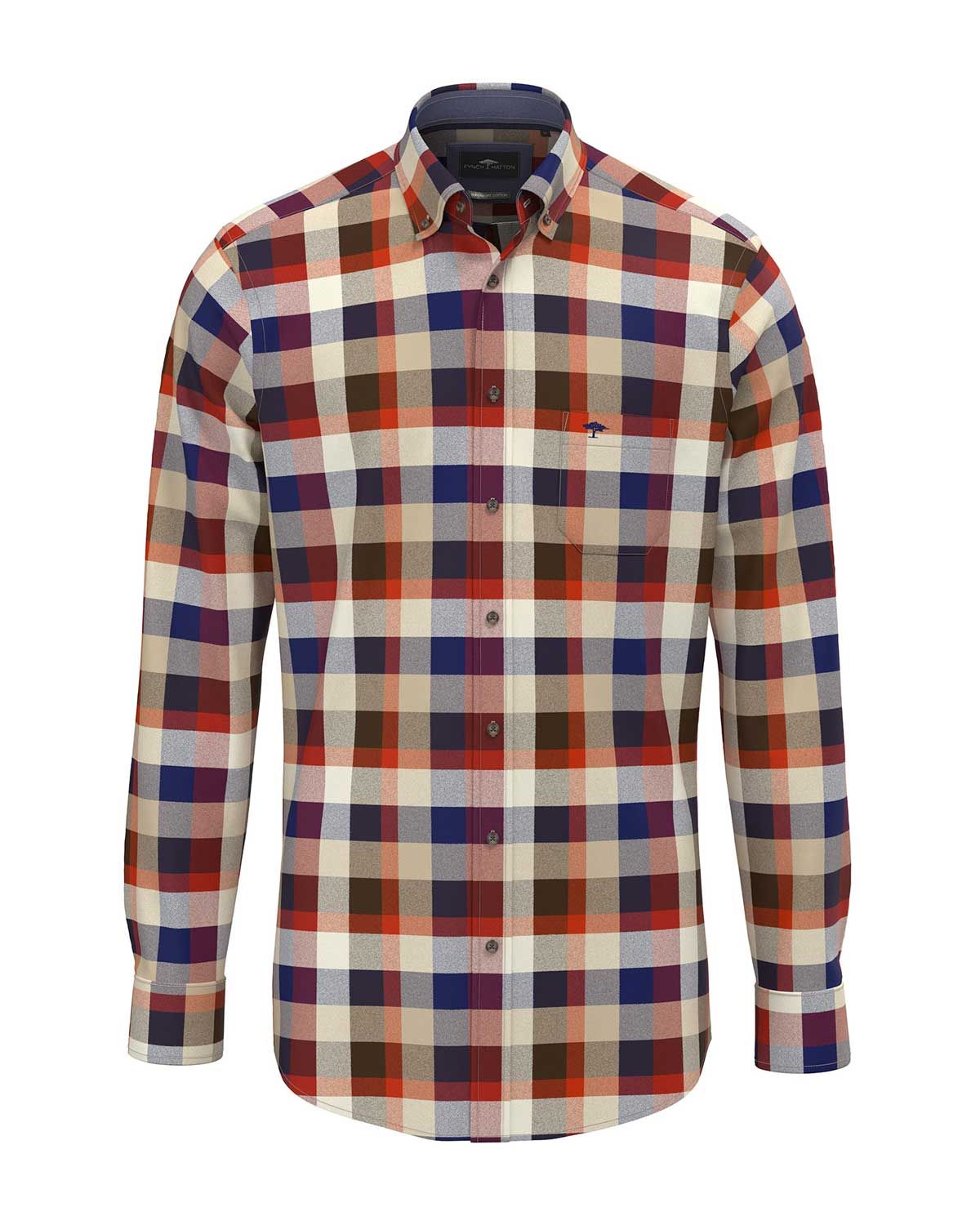 Fynch Hatton casual fit shirt 15108070-367 in garnet red flannel ruit, voorkant