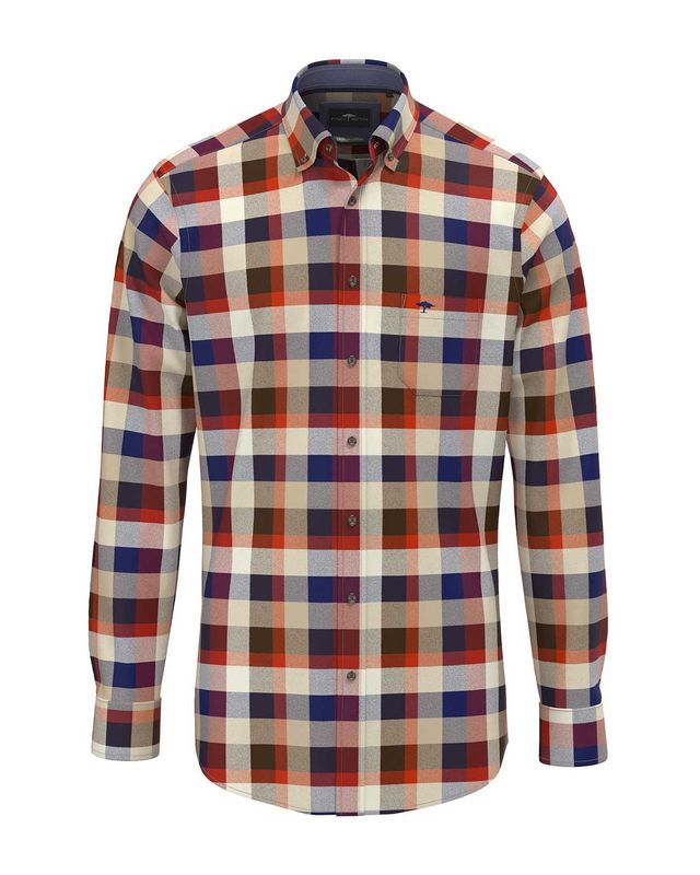 Fynch Hatton casual fit shirt 15108070-367 in garnet red flannel ruit, voorkant