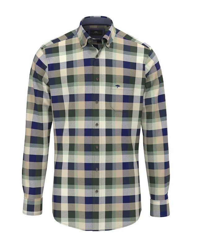 Fynch Hatton casual fit shirt 15108070-374 in groen/blauw flannel ruit, voorkant