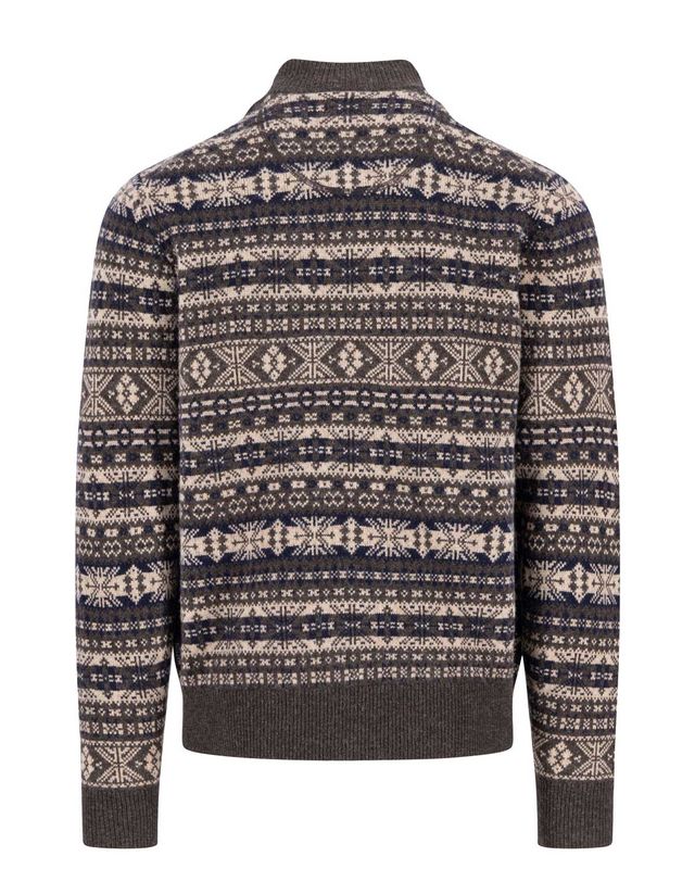 Fynch Hatton pullover casual fit 1510365-861 in dark chocolate jacquardpatroon, achterkant