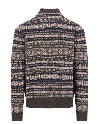 Fynch Hatton pullover casual fit 1510365-861 in dark chocolate jacquardpatroon, achterkant