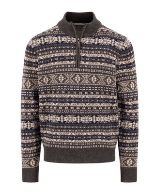 Fynch Hatton pullover casual fit 1510365-861 in dark chocolate jacquardpatroon, voorkant