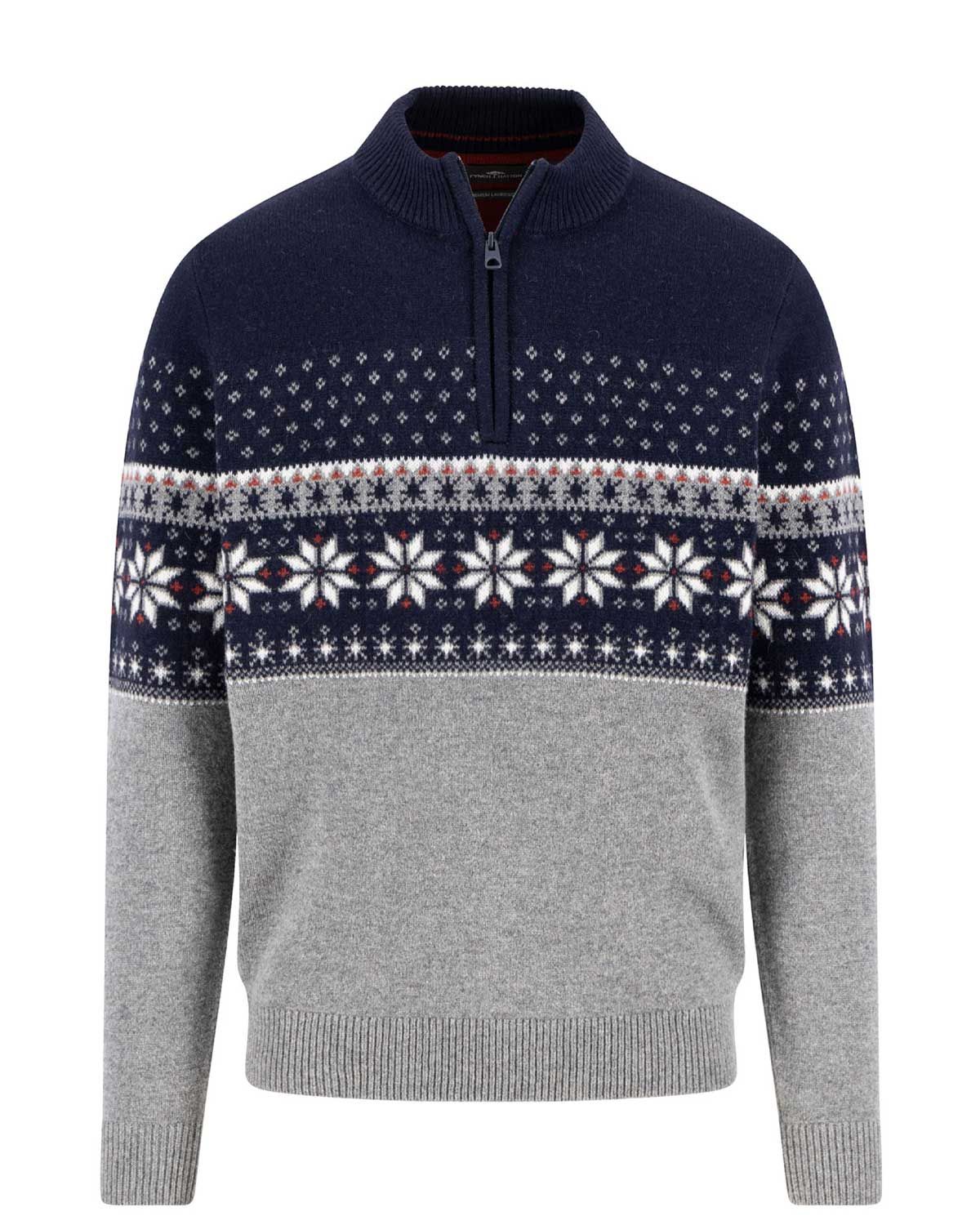 Fynch Hatton pullover casual fit 1510308-690 in navy en grijs Fair Isle patroon, voorkant