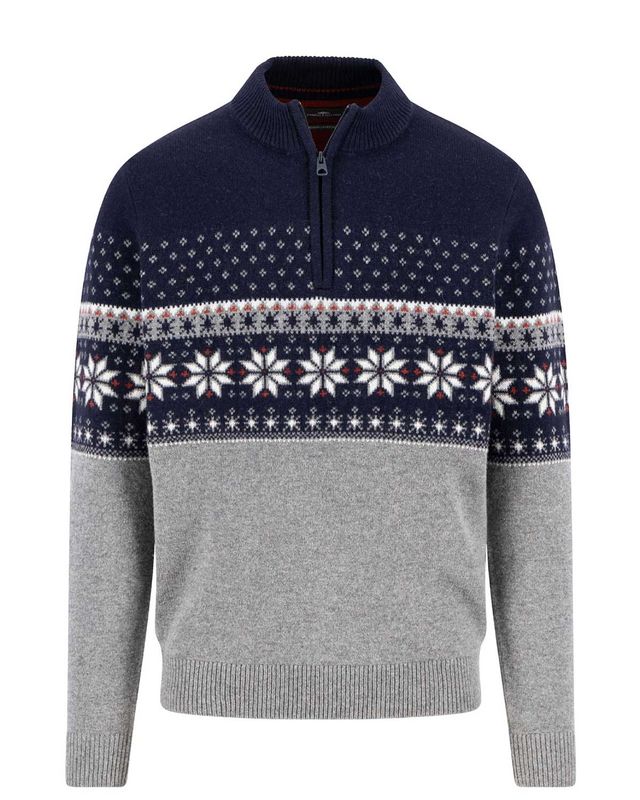 Fynch Hatton pullover casual fit 1510308-690 in navy en grijs Fair Isle patroon, voorkant