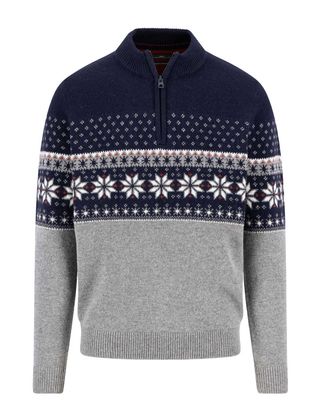 Fynch Hatton pullover casual fit 1510308-690 in navy en grijs Fair Isle patroon, voorkant