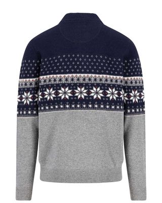 Fynch Hatton pullover casual fit 1510308-690 in navy en grijs Fair Isle patroon, achterkant