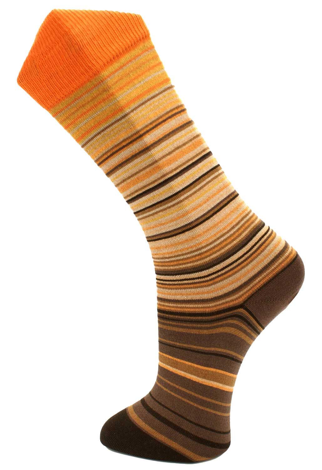 Effio Warming Stripes Bodemleven sokken 25105 in oranje-bruin, voorkant