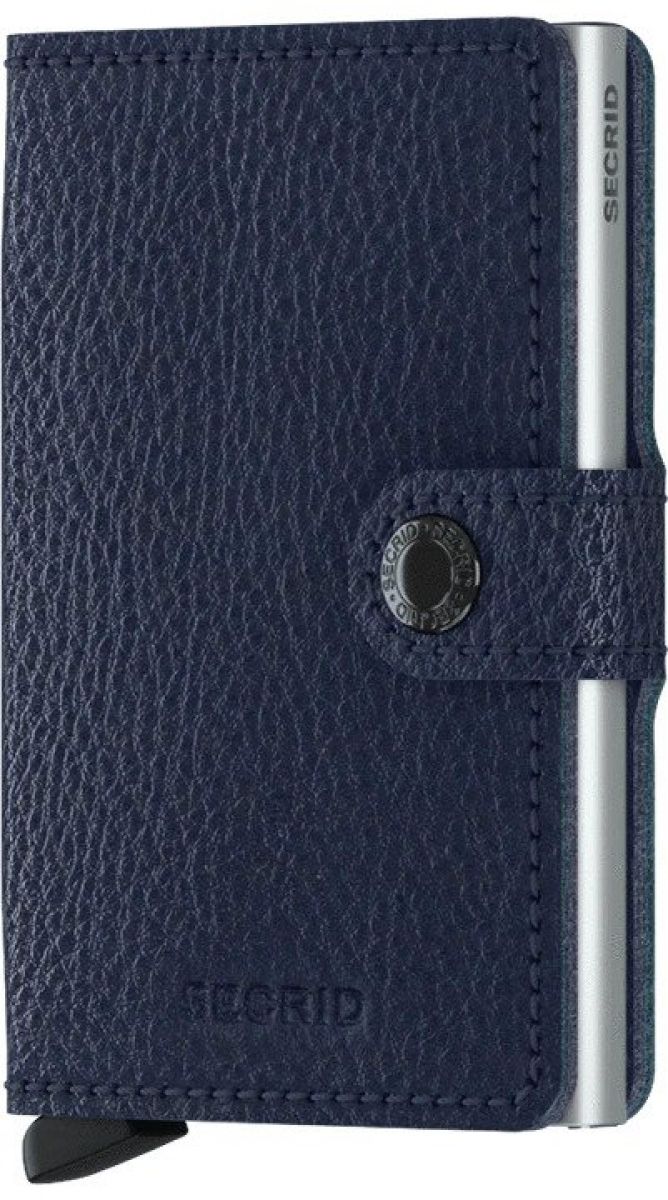 Secrid Miniwallet Veg Navy Silver – voorkant van blauwe leren pasjeshouder