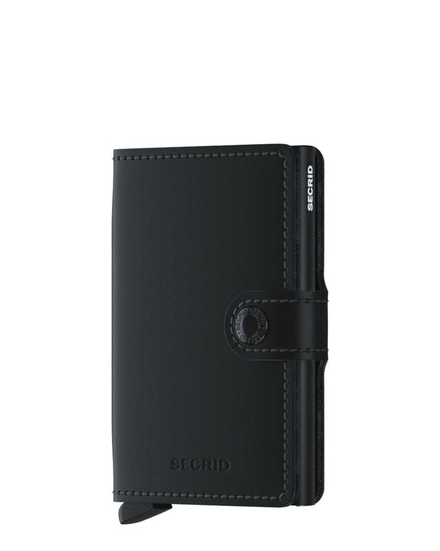 Secrid Miniwallet Matte Black – voorkant van zwarte pasjeshouder met druksluiting