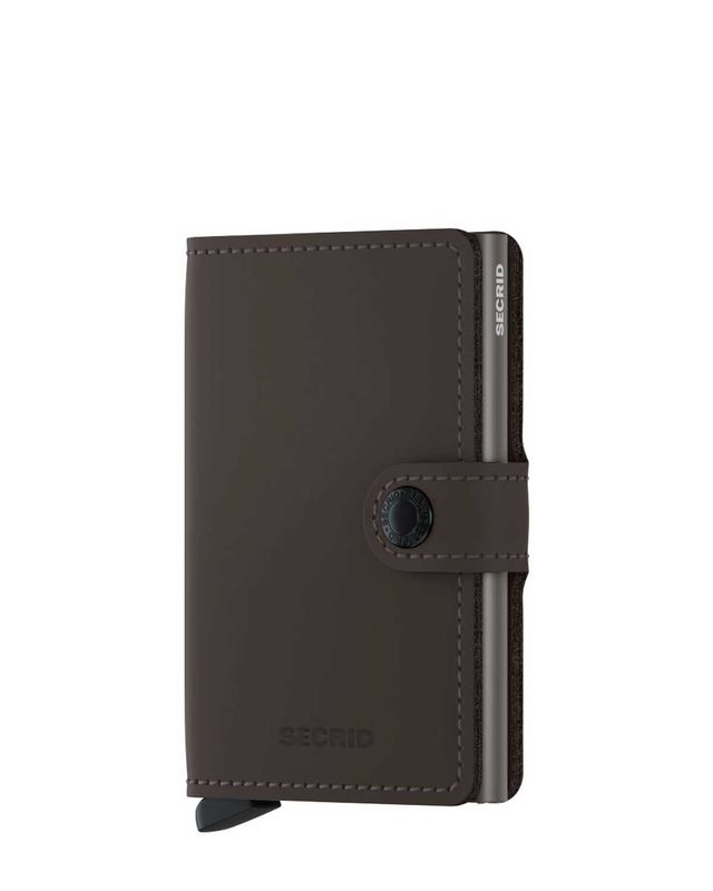 Secrid Miniwallet Matte Truffle Black – voorkant van bruine leren pasjeshouder