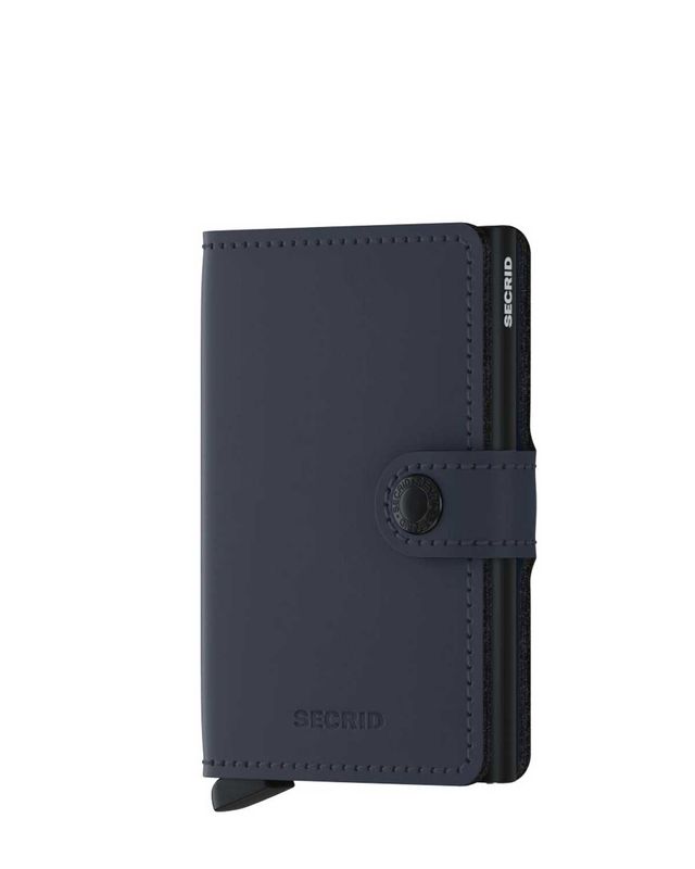 Secrid Miniwallet Matte Night Blue – voorkant van blauwe leren pasjeshouder