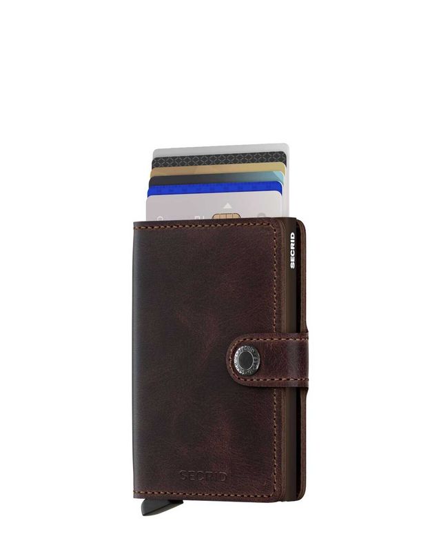 Secrid Miniwallet Vintage Chocolate – met pasjes in houder, vintage afwerking