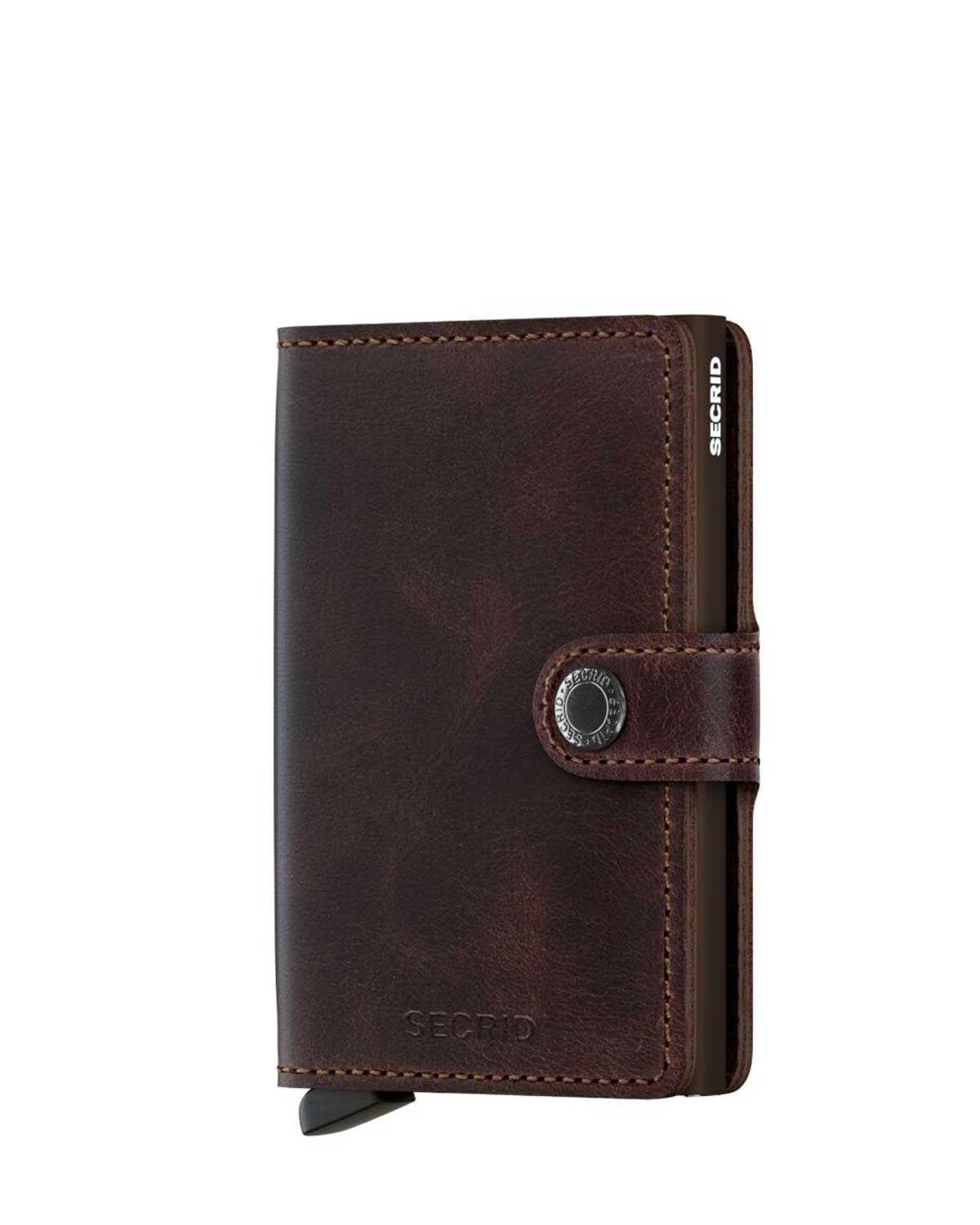 Secrid Miniwallet Vintage Chocolate – voorkant van bruine leren pasjeshouder