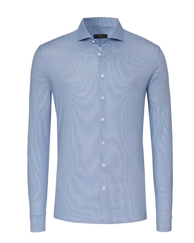 Desoto Luxury overhemd 87108-30 in lichtblauw micro-ruit, voorkant