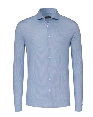 Desoto Luxury overhemd 87108-30 in lichtblauw micro-ruit, voorkant