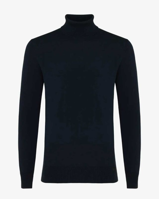 Donkerblauwe roll-neck coltrui K3155-3251-010 vooraanzicht