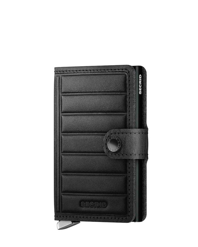 Secrid Miniwallet Emboss Lines Black Premium – voorzijde met gunmetal sluiting