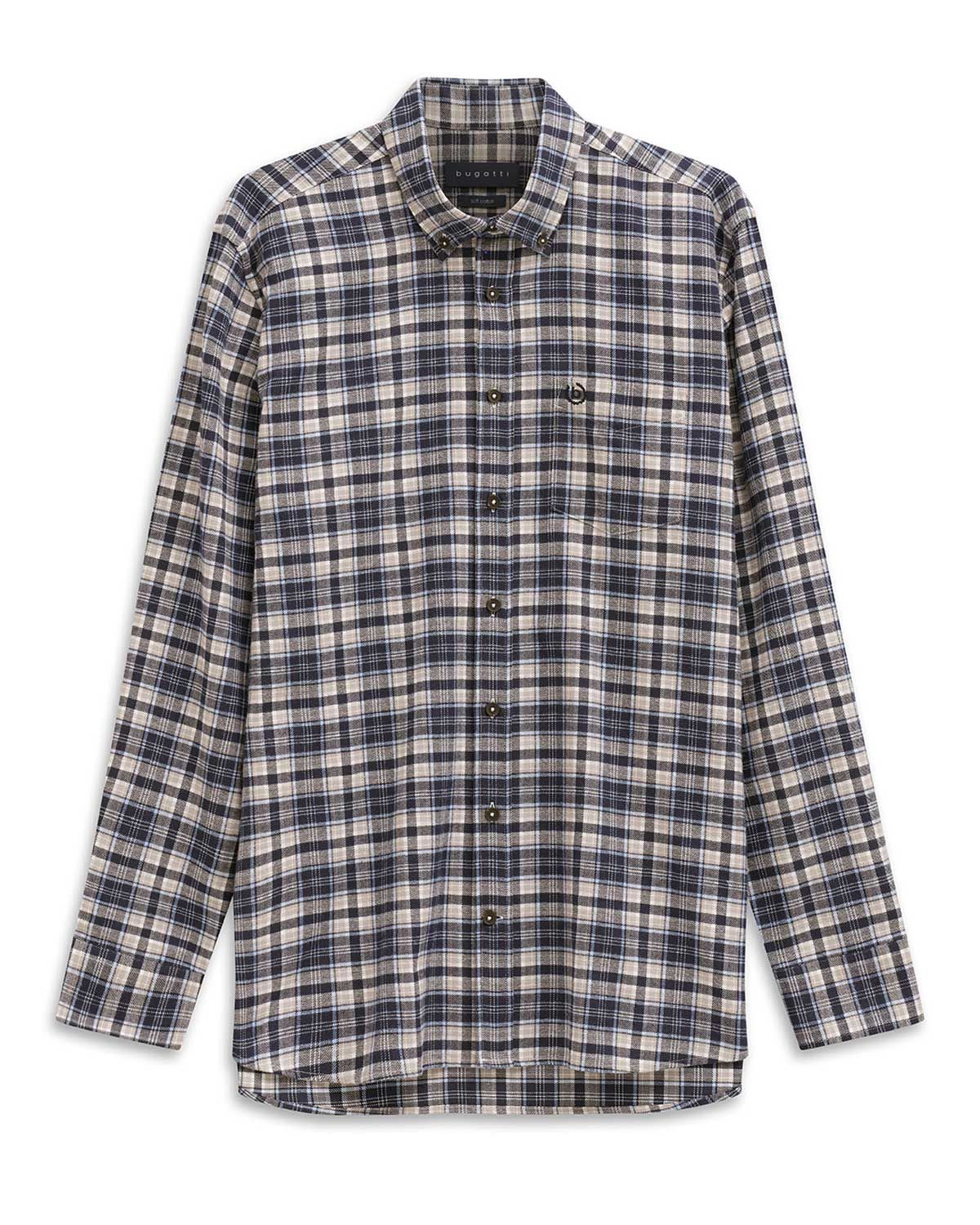 Bugatti overhemd 9350-88304D-370 met blauw ruitmotief – voorkant