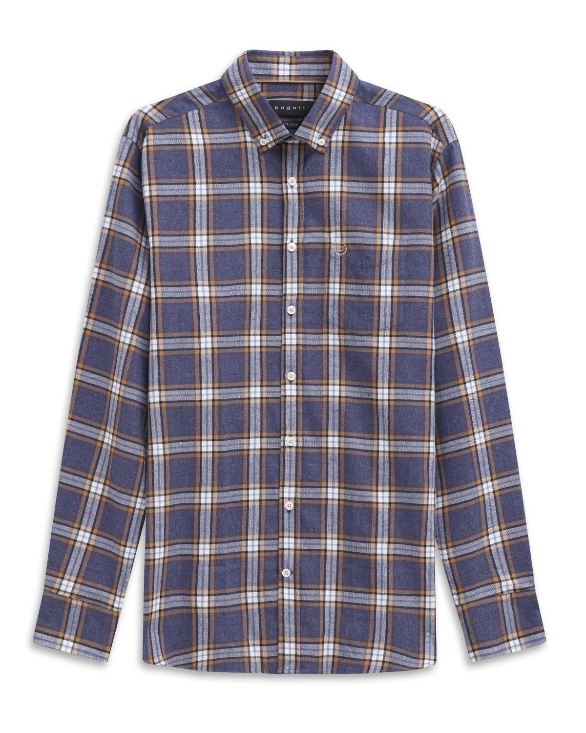 Bugatti overhemd 9350-88303D-70 met blauw-bruin ruitmotief – voorkant