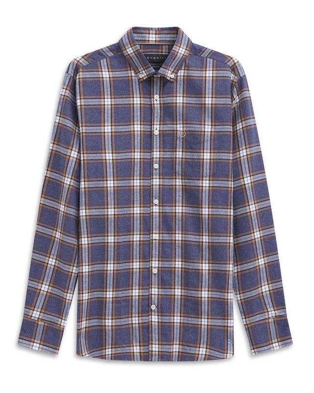 Bugatti overhemd 9350-88303D-70 met blauw-bruin ruitmotief – voorkant