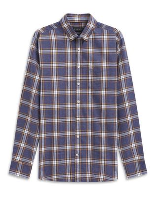 Bugatti overhemd 9350-88303D-70 met blauw-bruin ruitmotief – voorkant